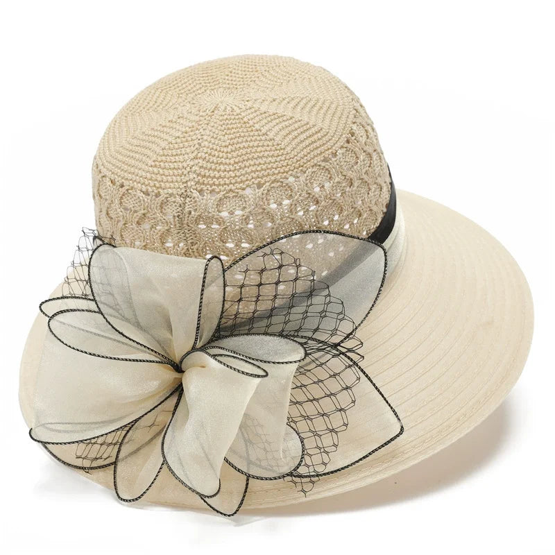 European & American Elegant Knitted Hats Solid Color Big Brim Sun Hat Women Outdoor UV Protection Bucket Hats for Mom
