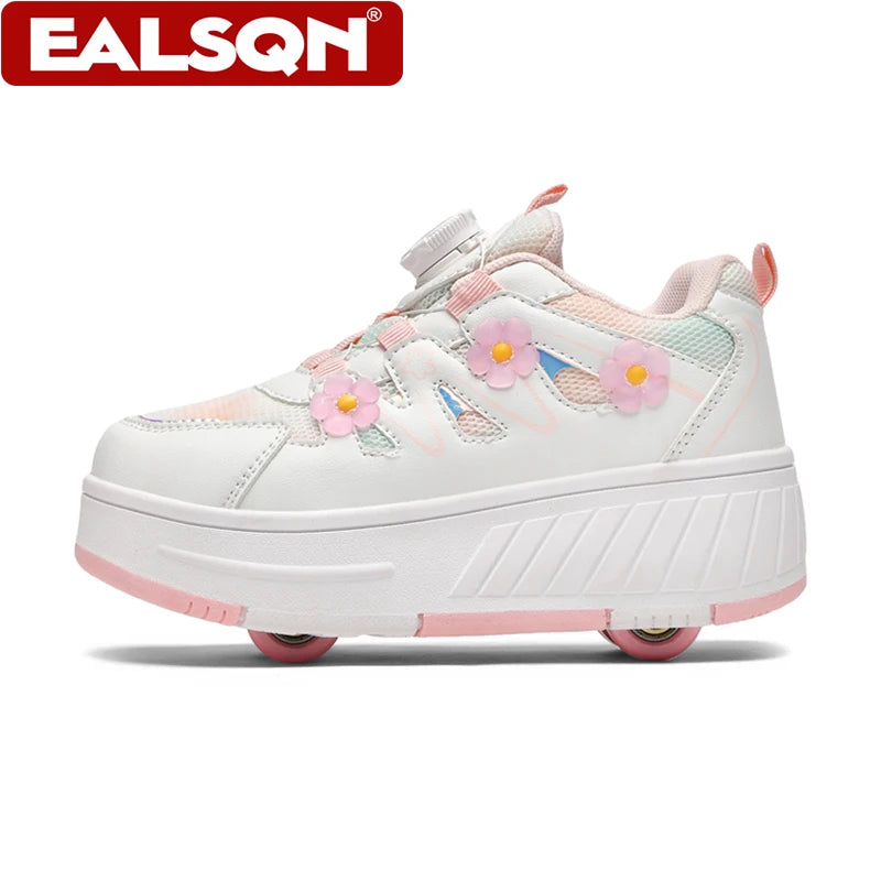 Roller Skates Kids Four Wheels With Sneakers for Girls' Detachable Roller Shoes Breathable Fashin Children Walking Shoes