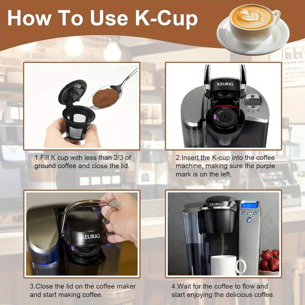 4pcs Reusable K Cups, Coffee Filters with Coffee Pods, Food Grade Stainless Steel Mesh, Fit for Keurig 1.0 and 2.0 Brewers