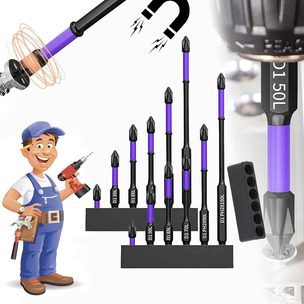 Magnetic Screwdriver Bit Set PH2 Phillips 25-150mm Anti-slip Shockproof Alloy Steel Impact Drill Bits for Outdoor Decoration