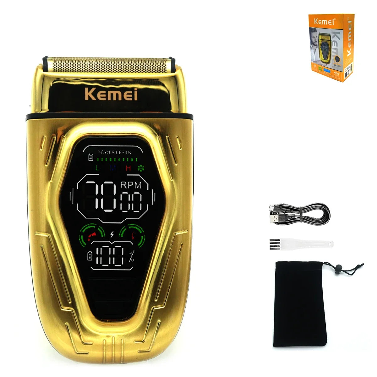Kemei KM-T360 Professional Electric Shaver – 9W Double Foil, LED Display, Full Metal Body