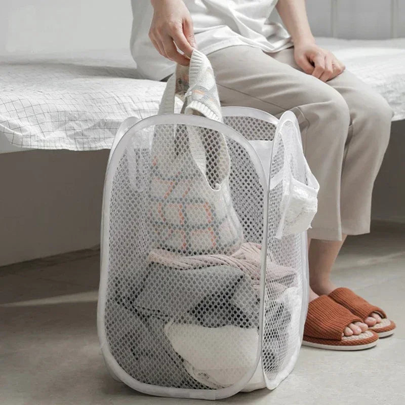 Laundry Basket Collapsible Pop-up Mesh Laundry Basket Clothes Hamper For Dirty Clothes Organizer In Bathroom Washing Room Home