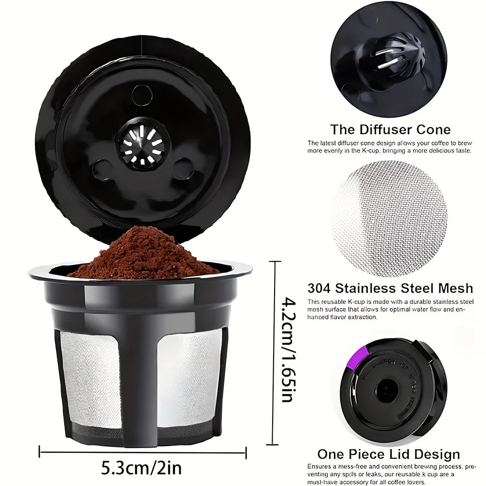 4pcs Reusable K Cups, Coffee Filters with Coffee Pods, Food Grade Stainless Steel Mesh, Fit for Keurig 1.0 and 2.0 Brewers