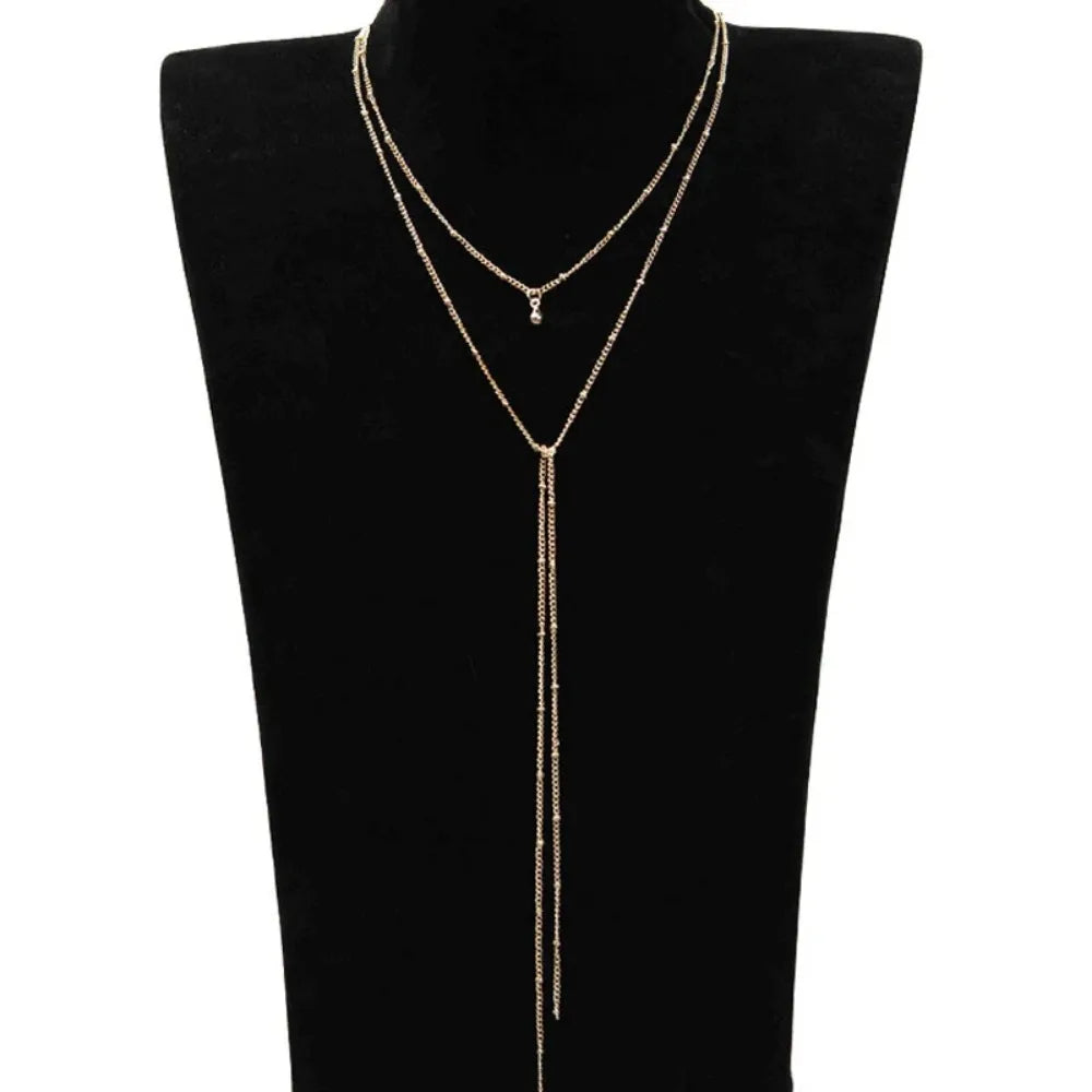 2024 Simple Gold Silver Color Chain Choker Necklace Long Beads Tassel Chocker Necklaces For Women Collar Collier Ras Du Cou