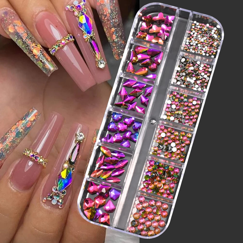Nail Art Rhinestones Kit 2400pcs Nail Gems Ab Flatback Rhinestones Gems Stones with Storage Organizer for Design Bright Holiday