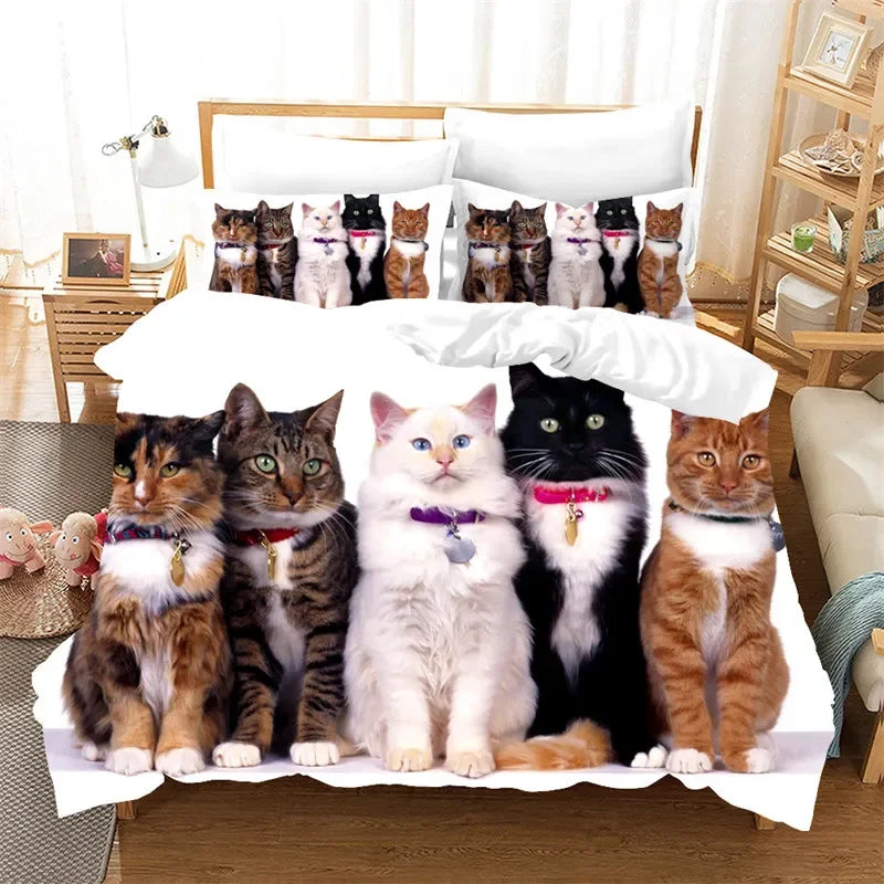 3D Cute Cat Print Bedding Set Lovely Animal Duvet Cover Microfiber Pet Quilt Cover With Pillowcases Twin Full For Kid Teen Girls