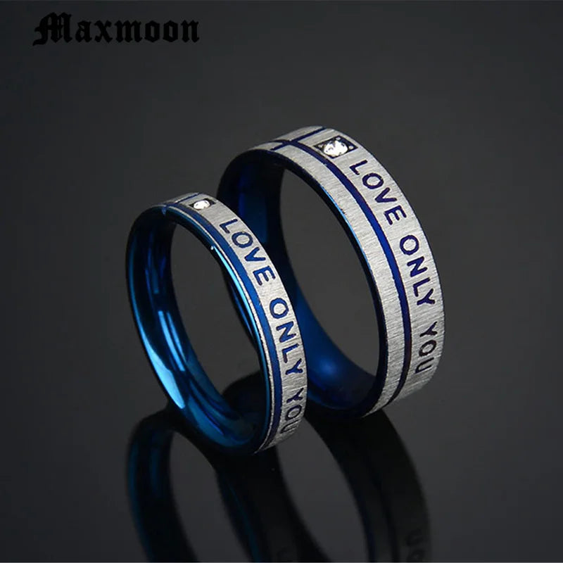 Maxmoon Couple Wedding Band Ring Stainless Steel CZ Stone Anniversary Engagement Promise Ring for Women Men