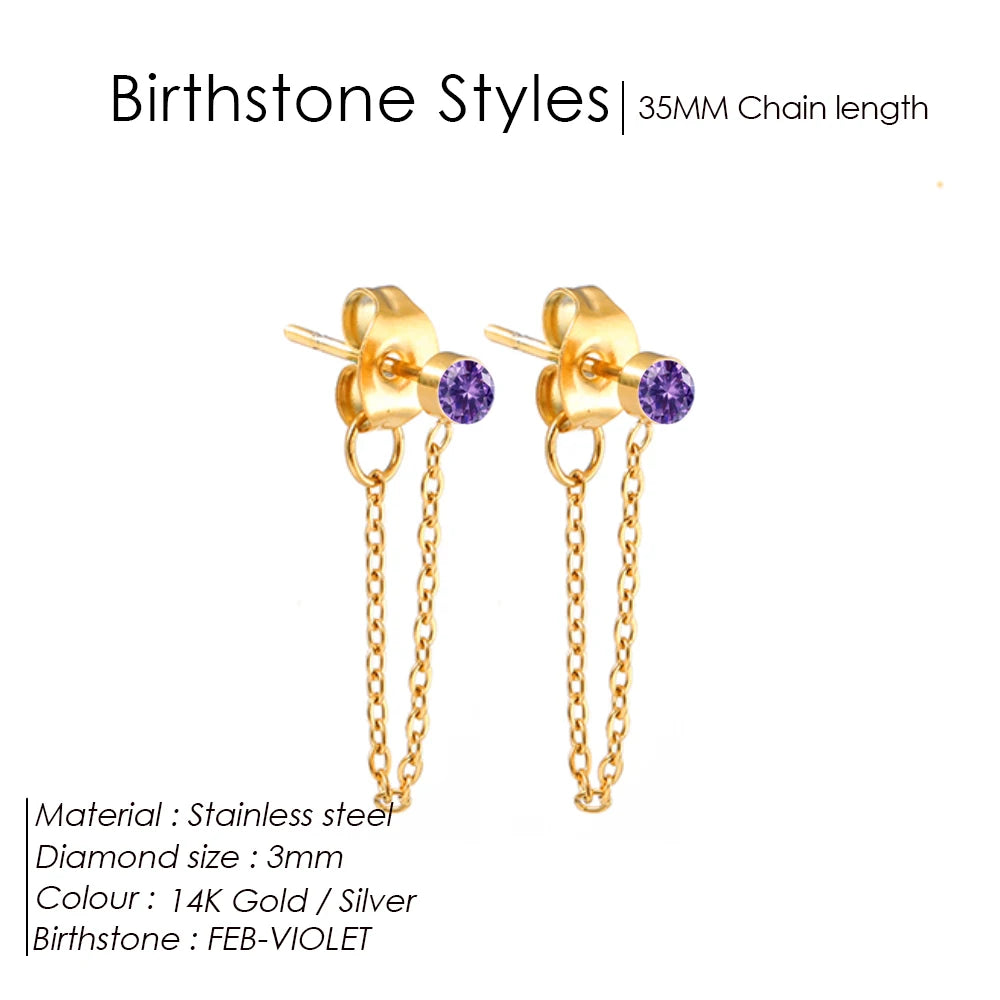 EManco Zircon Birthstone Pendant Earrings 12 Zodiac Signs Stainless Steel Jewelry Party Gifts