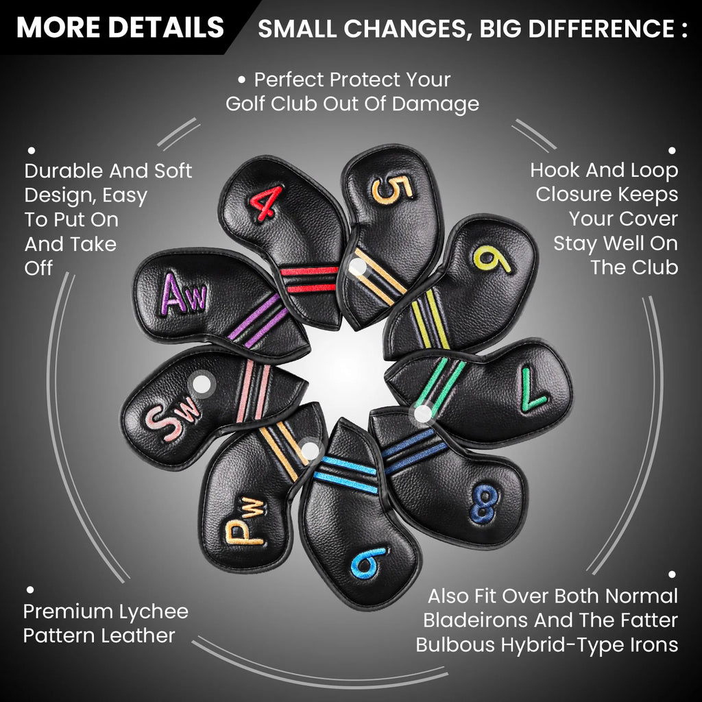 Golf Club Headcovers Value 9 Pack, Premium PU Leather with Double-Sided Colorful Embroidery Label for Strong Protection