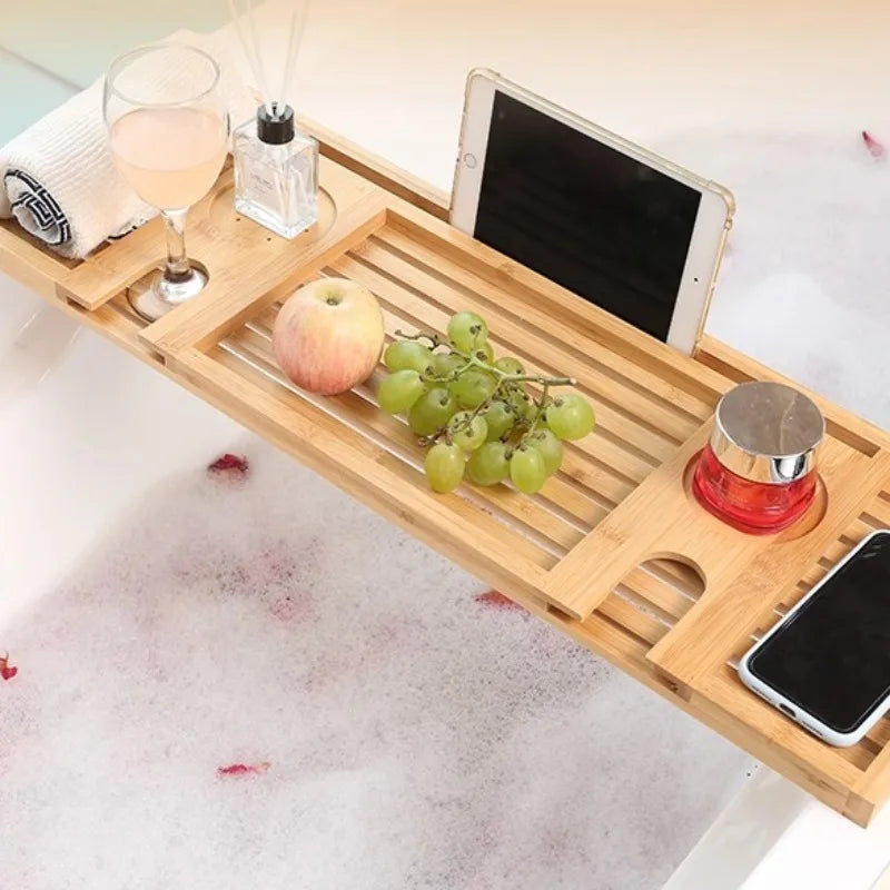 Minimalist Bamboo Bathtub Rack Simple Wooden Bath Shelf Storage Tray Tub Caddy for Guesthouse Soaking Essentials