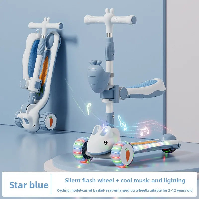 New children's scooter:5-in-1 glide scooter for boys and girls three-wheeled toy scooter ideal for developing children's balance