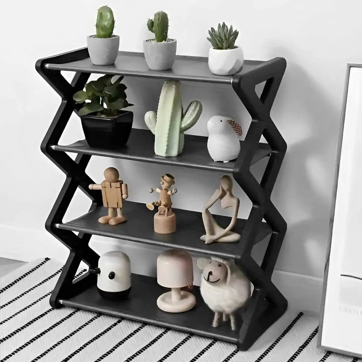 Hot 4-Tier X-Type Shoe Storage Rack, Dorm Rooms Multifunctional X-shaped Dust-proof Storage Rack for Entryways Hallways Bedrooms