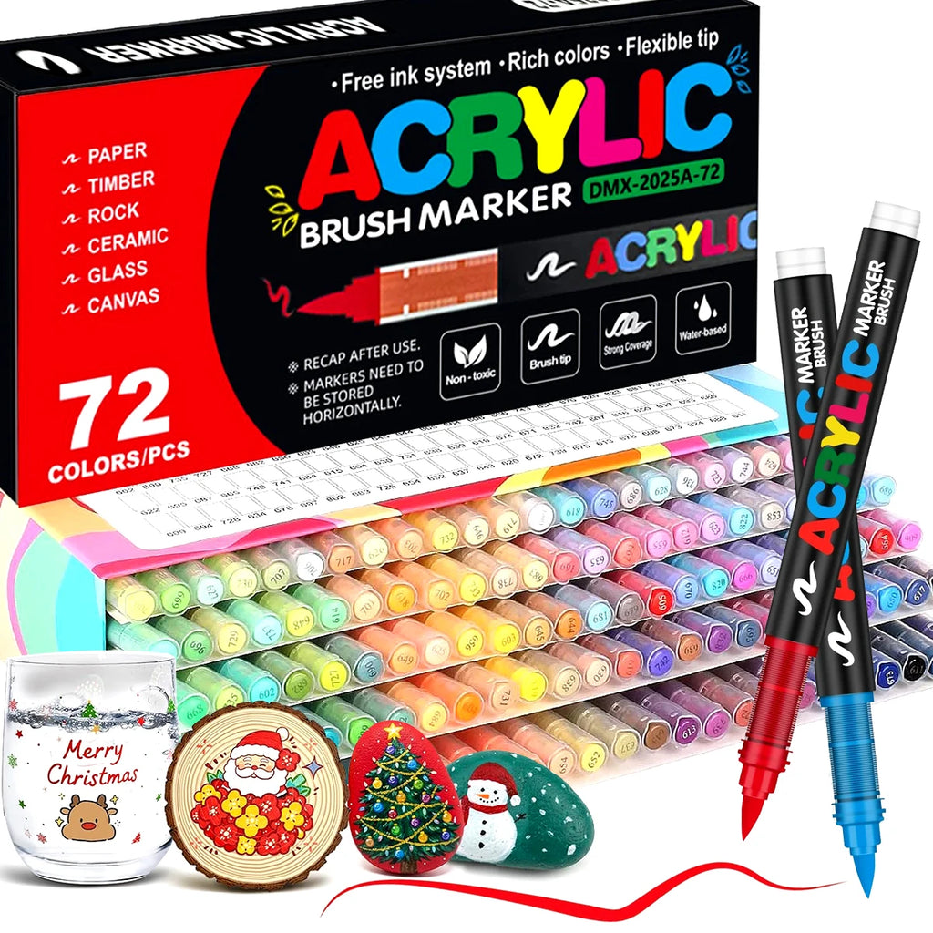 High Quality Acrylic Paint Pens Markers Set Brush Tip Paint Marker For Rock Painting Wood Canvas Stone Christmas Gift DIY Crafts
