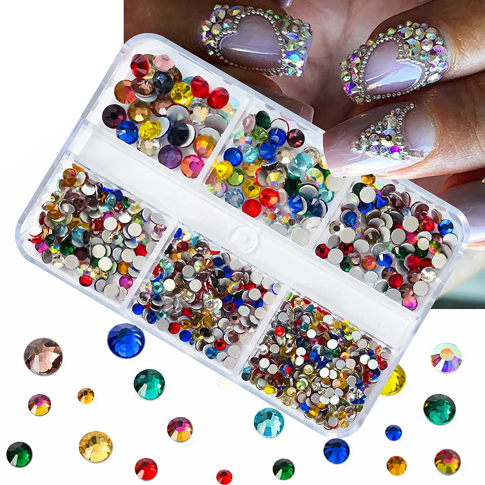 Nail Art Rhinestones Kit 2400pcs Nail Gems Ab Flatback Rhinestones Gems Stones with Storage Organizer for Design Bright Holiday