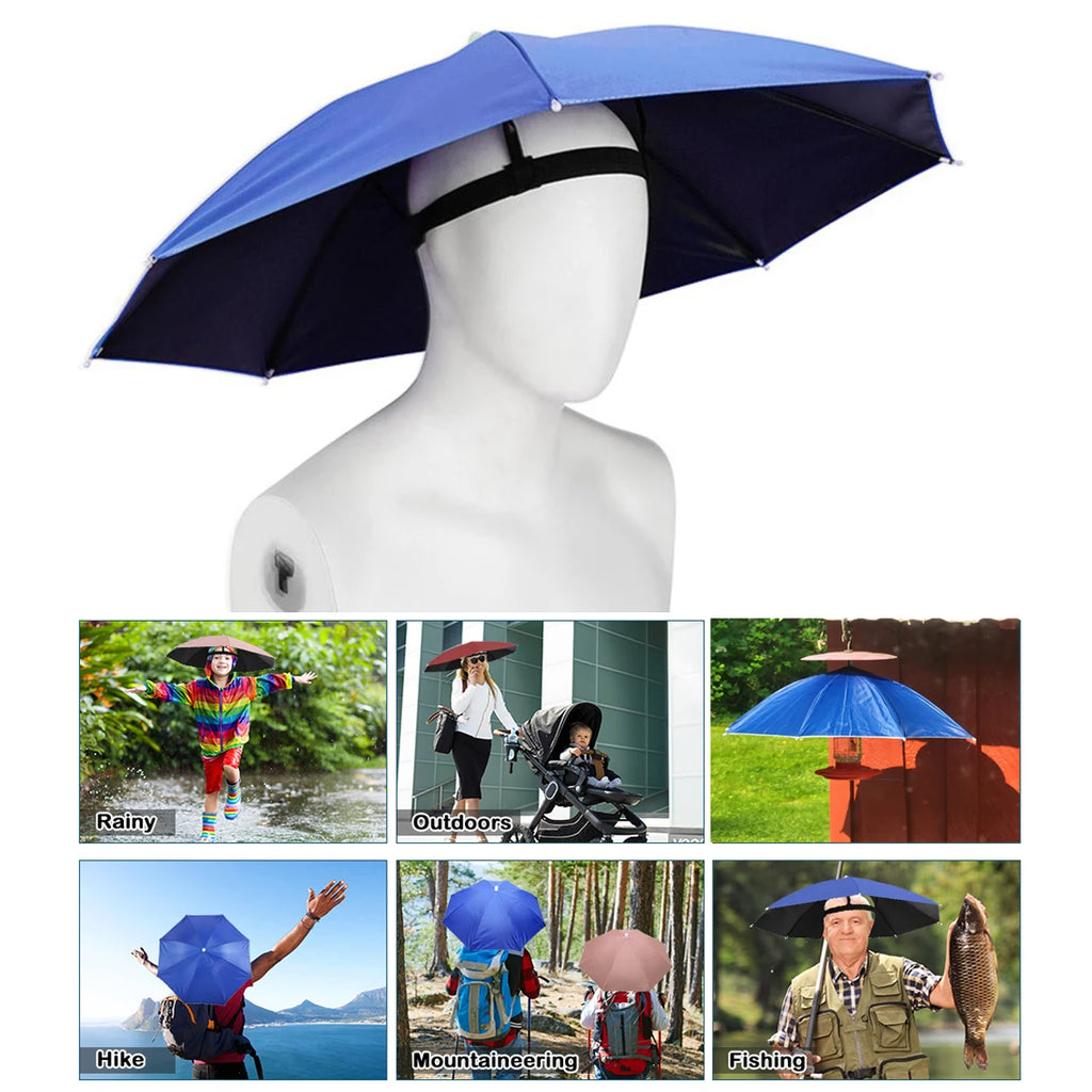 Head Umbrella Hats for Women & Men, Hands-Free Design with Adjustable Headband, Sun Rain Cap for Fishing Gardening & Outdoor Use