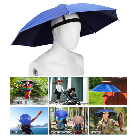 Head Umbrella Hats for Women & Men, Hands-Free Design with Adjustable Headband, Sun Rain Cap for Fishing Gardening & Outdoor Use