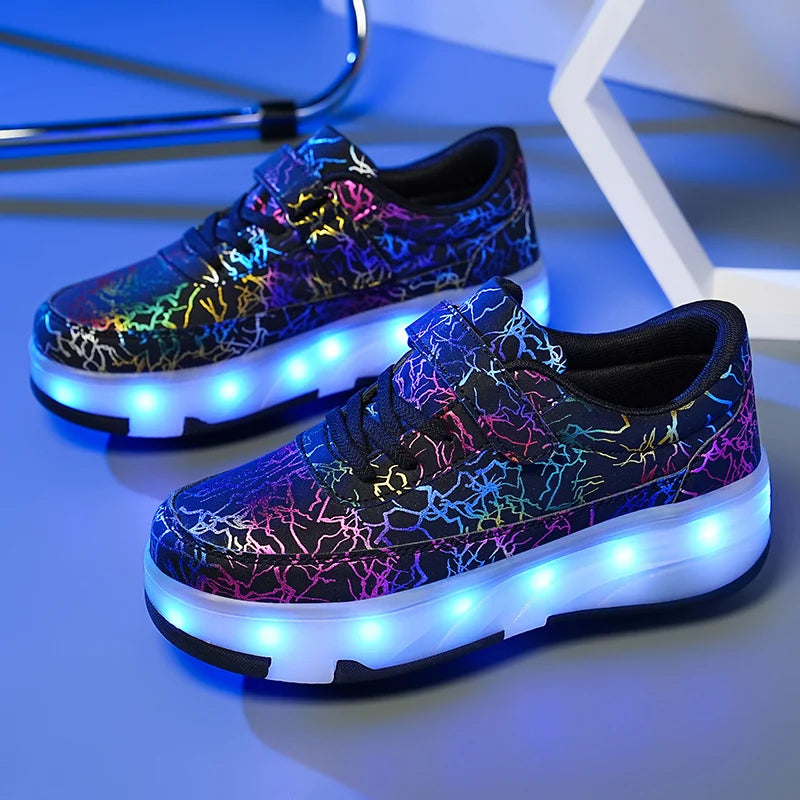 4 Wheel Dual-Use Roller Skates With Detachable Wheels,Sneakers, Boys And Girls Shoes With Wheels,Speed Skate