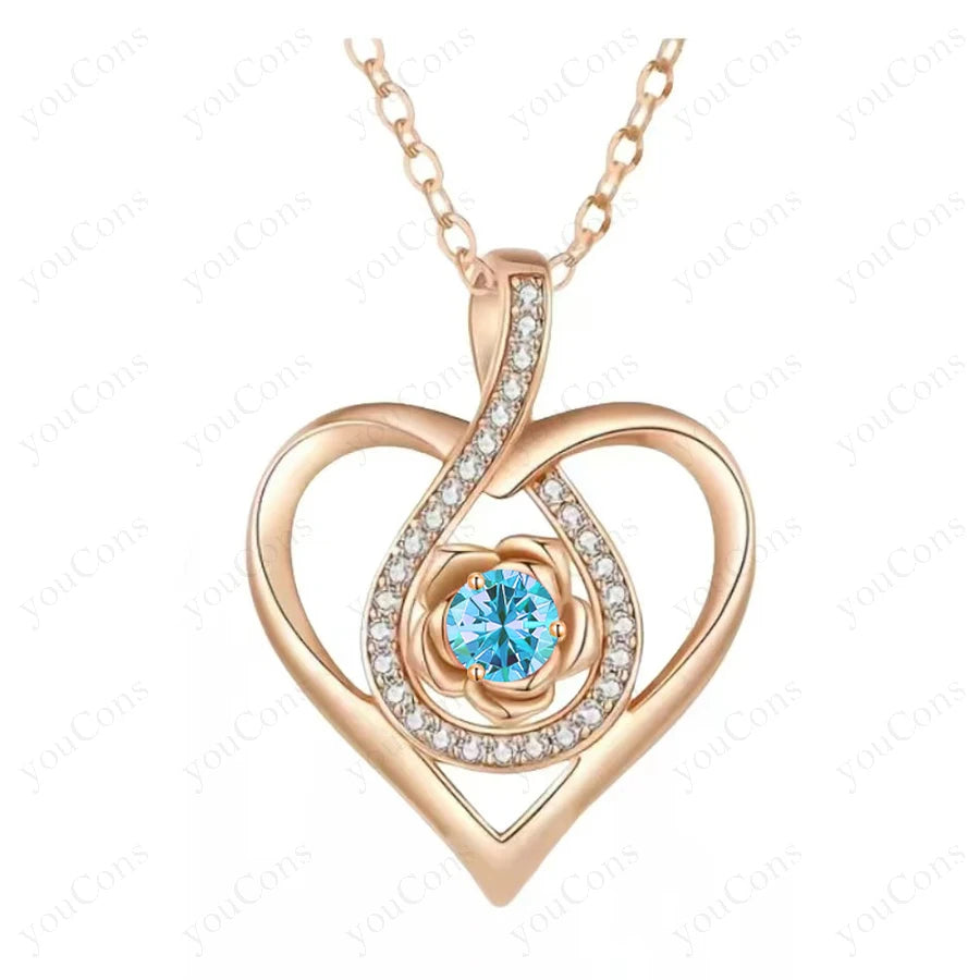 Birthstone Heart Pendant Necklaces For Women Girlfriend Mother Birthday Wedding Romantic Valentine Gift Christmas Day Jewelry