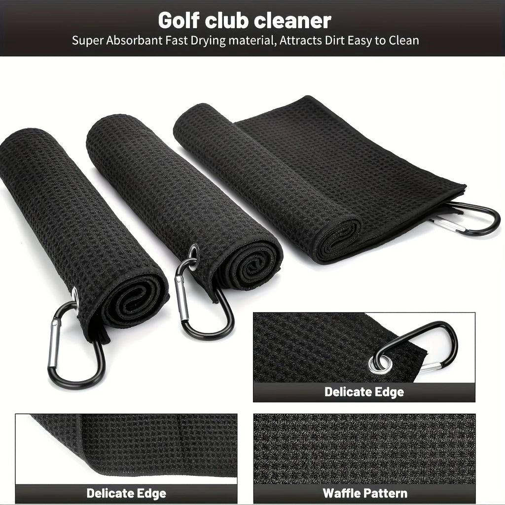 3 Pack Golf Towels, 30cm*30cm,11.81in*11.81in, Microfiber Waffle Pattern Golf Towel-Contains Golf Towels in Three Colors of Blac
