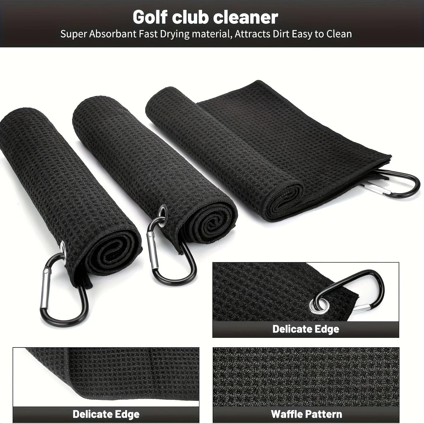 3 Pack Golf Towels, 30cm*30cm,11.81in*11.81in, Microfiber Waffle Pattern Golf Towel-Contains Golf Towels in Three Colors of Blac