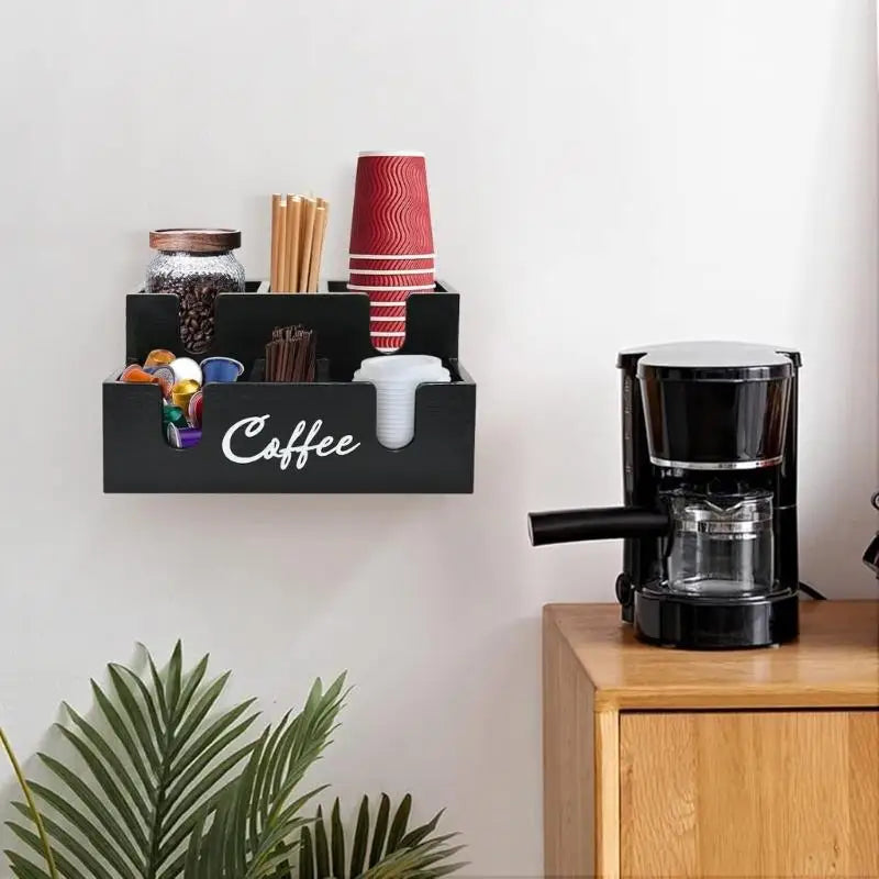 Wooden Coffee Pods Organizers With 6 Spacious Compartments And Sloped Designs For Easy Access B03E