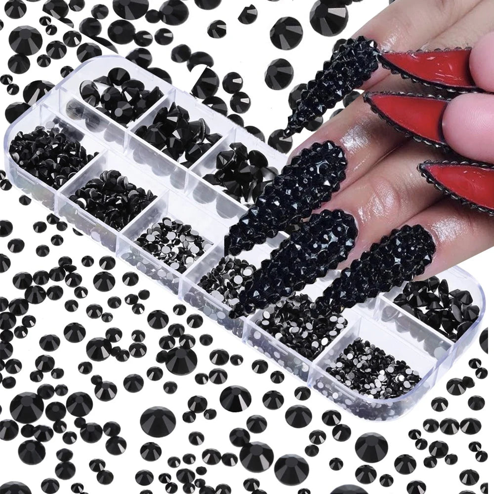 Nail Art Rhinestones Kit 2400pcs Nail Gems Ab Flatback Rhinestones Gems Stones with Storage Organizer for Design Bright Holiday
