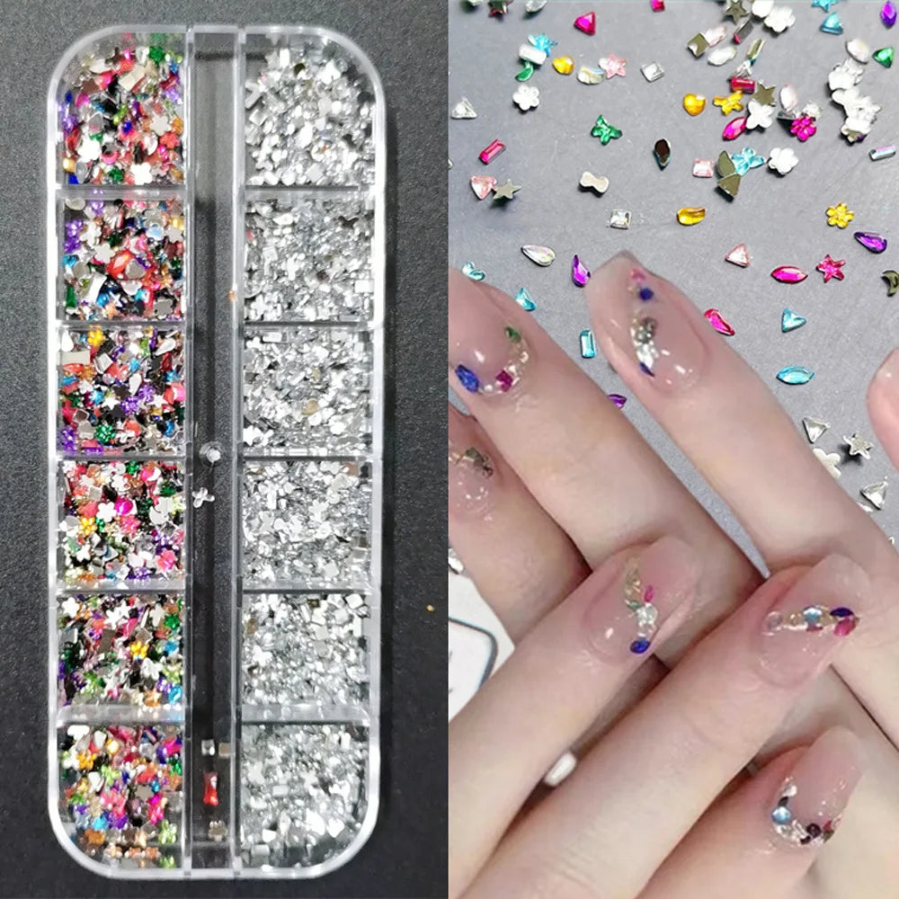 Nail Art Rhinestones Kit 2400pcs Nail Gems Ab Flatback Rhinestones Gems Stones with Storage Organizer for Design Bright Holiday