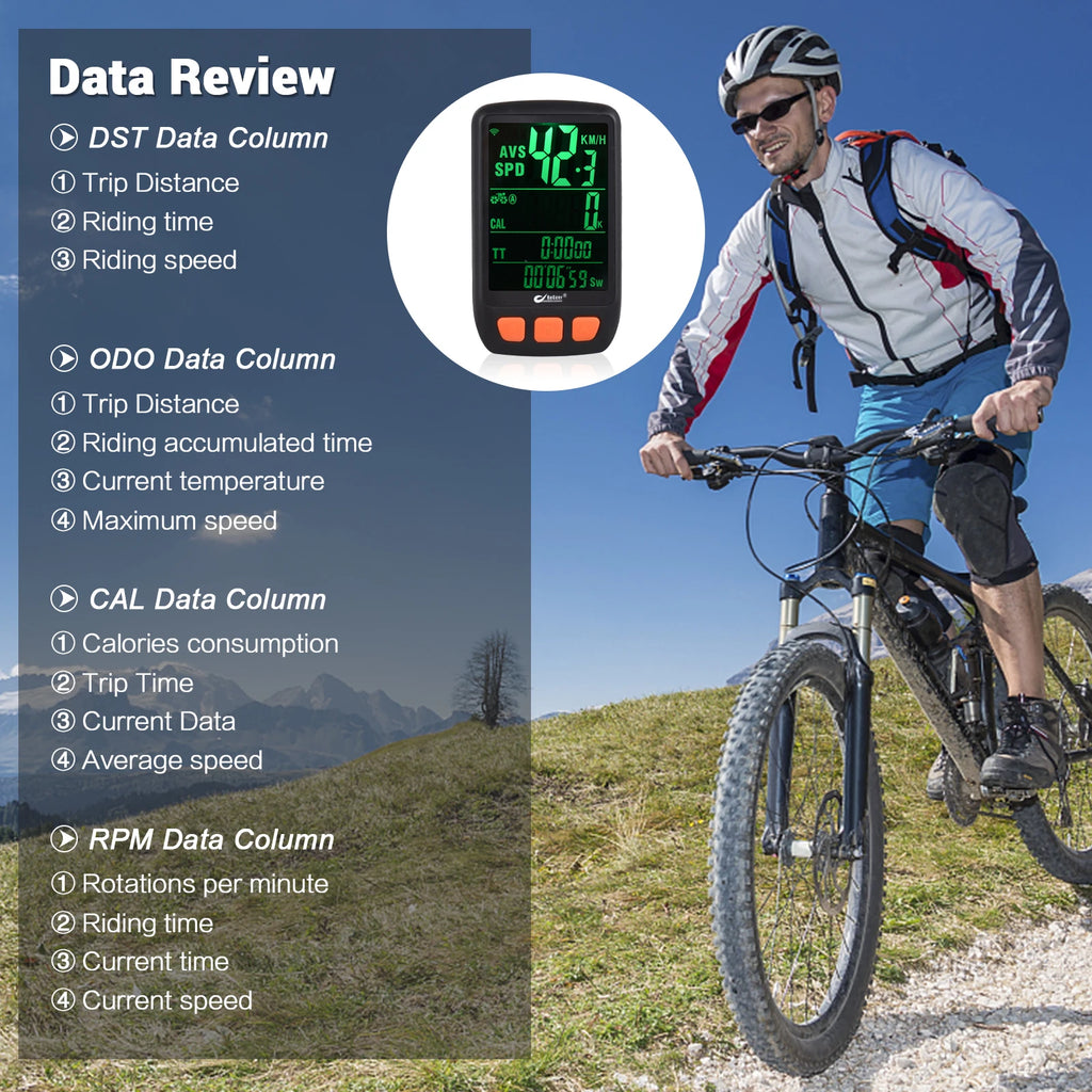 Bicycle Cycle Computer Wireless Digital Bike Speedometer Odometer with Rechargeable Battery Backlight Bike Stopwatch