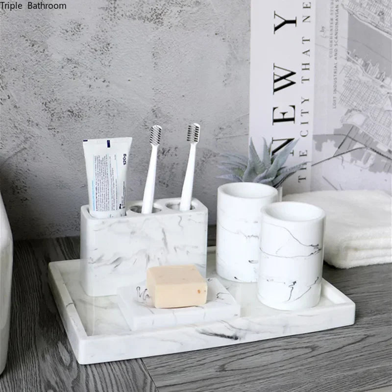 Bathroom Accessory Set, 1pcs Marble Look Bathroom Accessories Sets, Bathroom Toothbrush Holder & Soap Dispenser Set, Home Decor