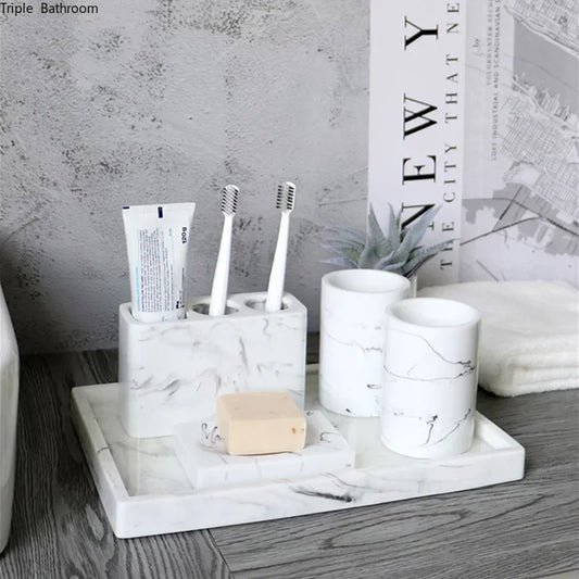 Bathroom Accessory Set, 1pcs Marble Look Bathroom Accessories Sets, Bathroom Toothbrush Holder & Soap Dispenser Set, Home Decor