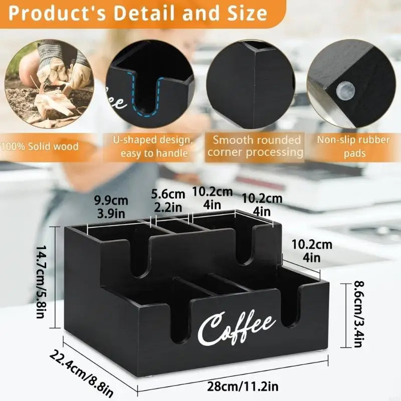 Wooden Coffee Pods Organizers With 6 Spacious Compartments And Sloped Designs For Easy Access B03E