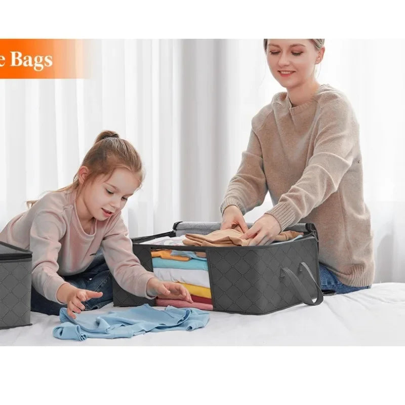 Closet Organizers and Storages Clothes Storage Bag Blanket Storage Foldable Storages Bin Sturdy Sewn By 3 Layers Fabrics