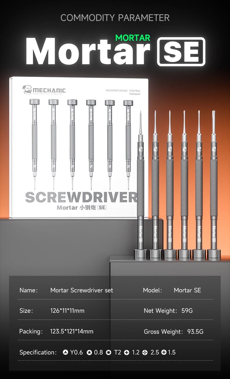 【MECHANIC】Mortar SE 6in1 Anti slip mobile phone repair screwdriver noise reduction S2 steel magnetic screw set Repair Tools Kit
