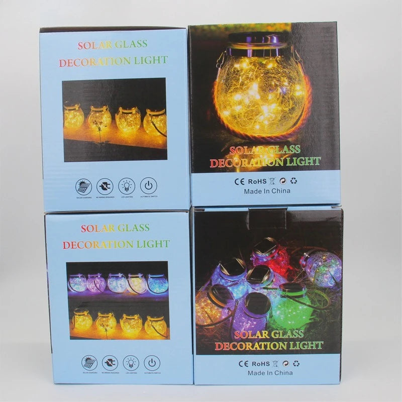 Solar Outdoor Lights Set: Garden Crack/Hanging Bottle Lights Xmas Mason Decor