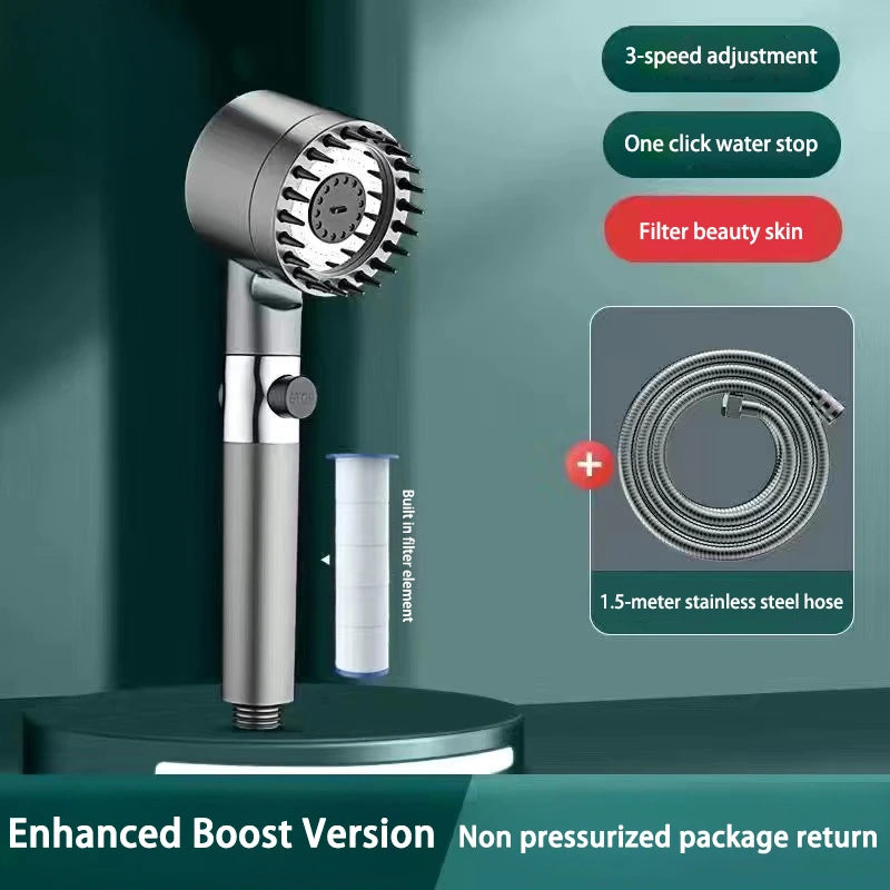 High Pressurized Filter Shower Head 3-mode Adjustable Spray With Massage Brush Rain Faucet Shower Set Bathroom Accessory