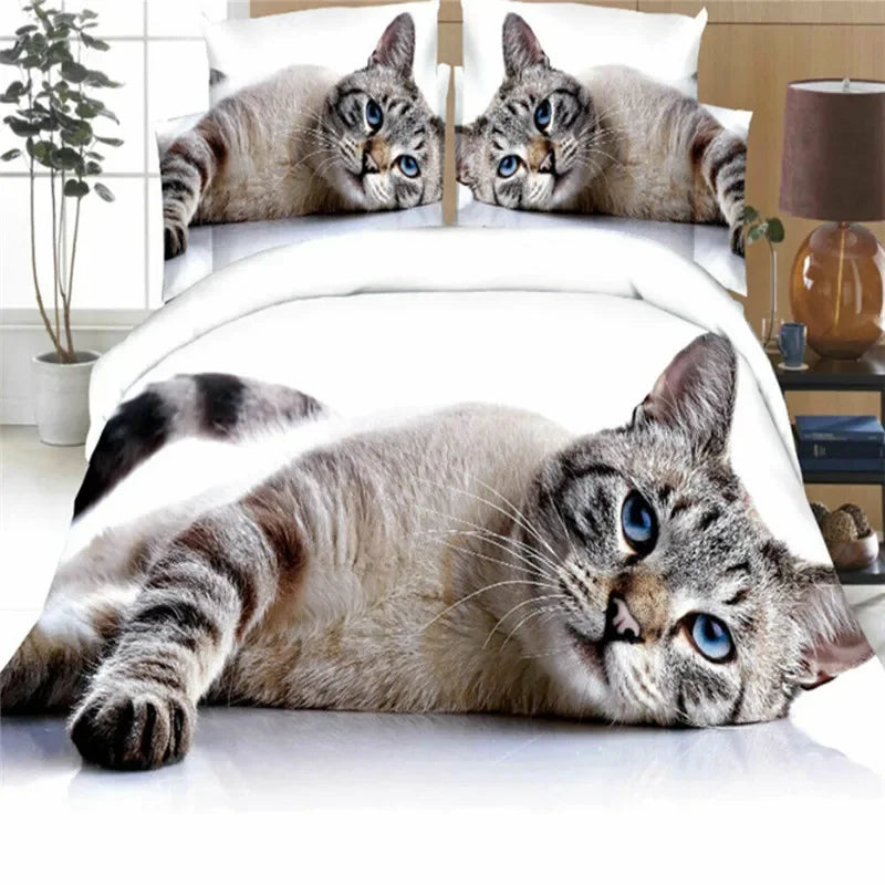 3D Cute Cat Print Bedding Set Lovely Animal Duvet Cover Microfiber Pet Quilt Cover With Pillowcases Twin Full For Kid Teen Girls