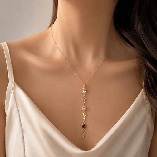 Minimalist Gold Color Tone Vine Lariat Necklace for Women Multicolor Crystal Long Pendant Chain Daily Party Gift Accessories