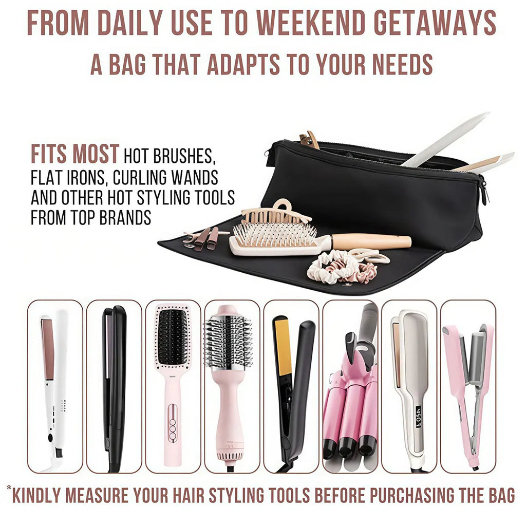 Travel Essential Storage Bag: Black Hair Care Tools Travel Bag, Curling Iron and Straightener Tools Storage Bag, 1 Piece