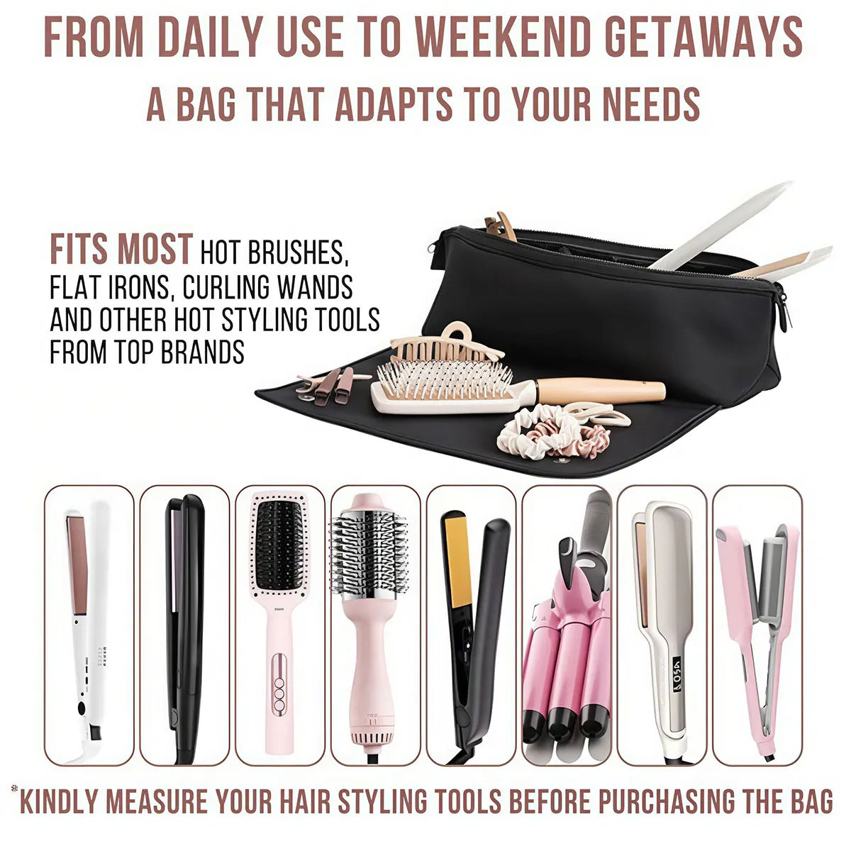 Travel Essential Storage Bag: Black Hair Care Tools Travel Bag, Curling Iron and Straightener Tools Storage Bag, 1 Piece