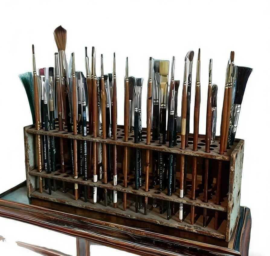 Premium Wooden Brush Holder 67-Slot Double-layer Durable Artist Desk Organizer for Pencil Paint Brushes Storage Art Craft