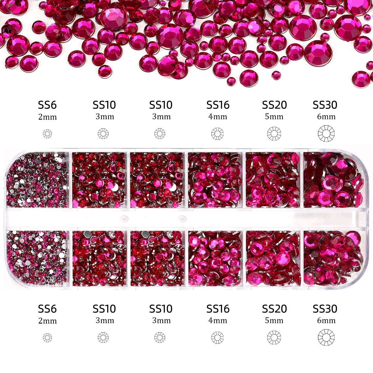 Nail Art Rhinestones Kit 2400pcs Nail Gems Ab Flatback Rhinestones Gems Stones with Storage Organizer for Design Bright Holiday