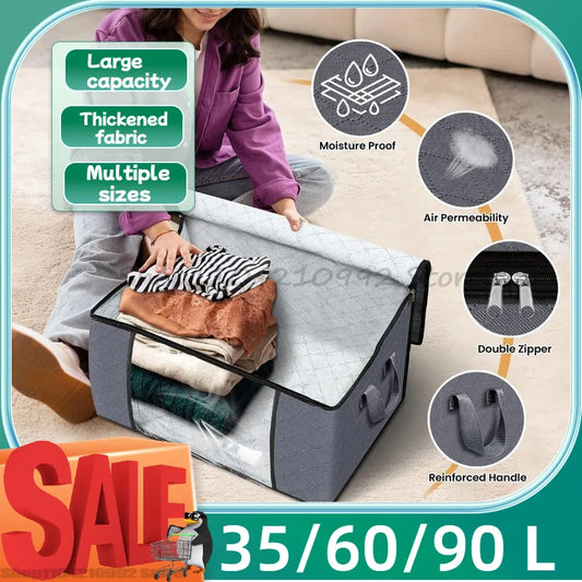Closet Organizers and Storages Clothes Storage Bag Blanket Storage Foldable Storages Bin Sturdy Sewn By 3 Layers Fabrics
