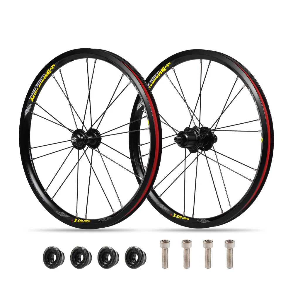 CNC Bicycle Wheelset For Brompton Bike V Brake Wheels, 16" 349 Front 74mm Rear 112mm, Compatible With SHIMANO/SRAM 9/10/11 Speed