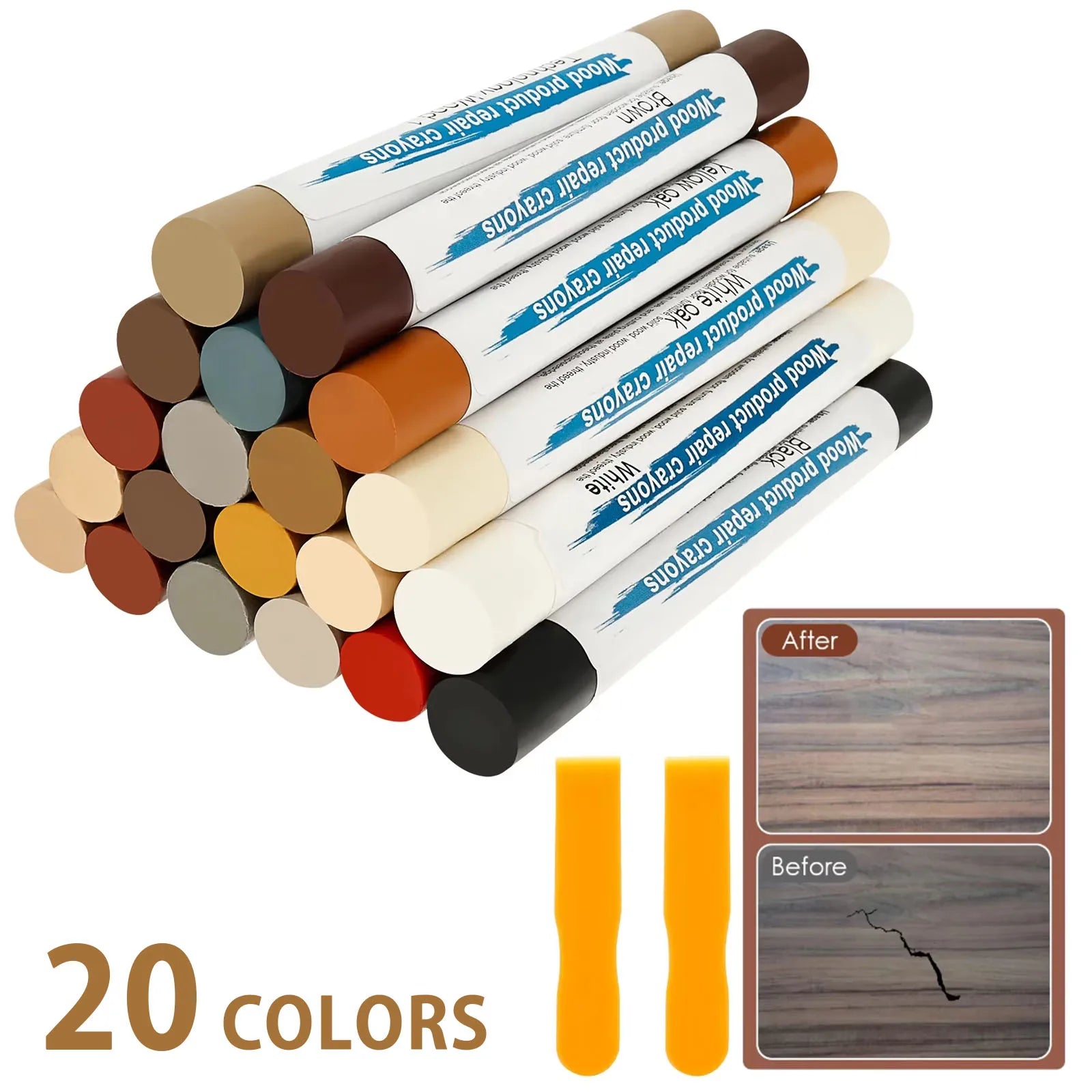 20 Colors Furniture Filler Sticks for Furniture Touch-ups and Repairs Wood Crayon Markers for Remover Scratches Holes Laminate