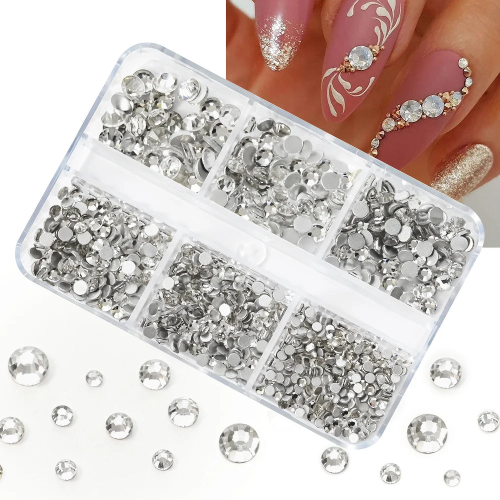 Nail Art Rhinestones Kit 2400pcs Nail Gems Ab Flatback Rhinestones Gems Stones with Storage Organizer for Design Bright Holiday