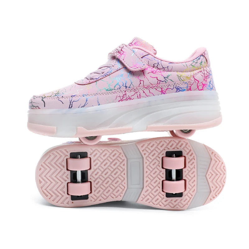 4 Wheel Dual-Use Roller Skates With Detachable Wheels,Sneakers, Boys And Girls Shoes With Wheels,Speed Skate