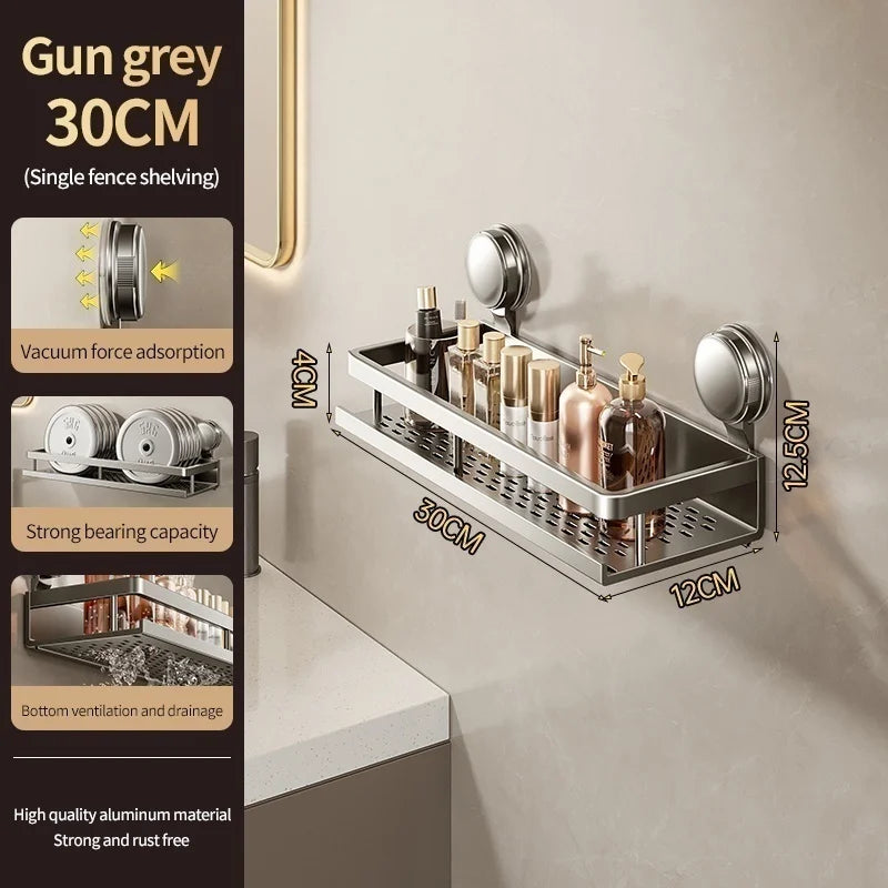No-Drill Suction Cup storage rack Perforation-free bathroom washstand mounted wall white storage rack Kitchen storage