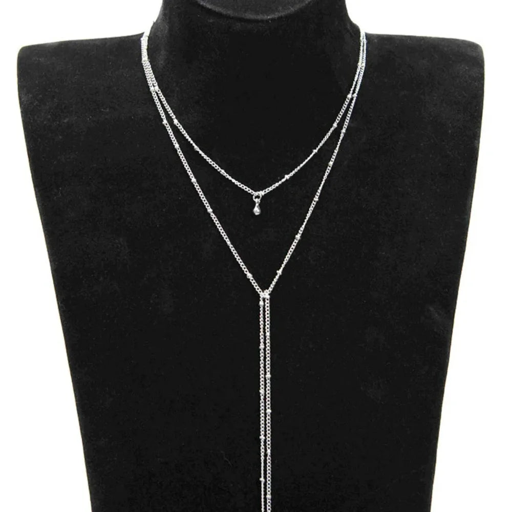 2024 Simple Gold Silver Color Chain Choker Necklace Long Beads Tassel Chocker Necklaces For Women Collar Collier Ras Du Cou