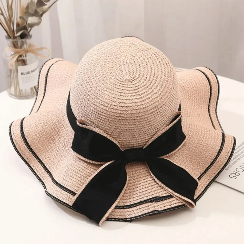 2024 Summer Hats For Women Sun Hat Beach Ladies Fashion Flat Bowknot Panama Lady Casual Sun Hats For Women Straw Hat