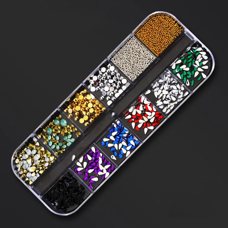 Nail Art Rhinestones Kit 2400pcs Nail Gems Ab Flatback Rhinestones Gems Stones with Storage Organizer for Design Bright Holiday